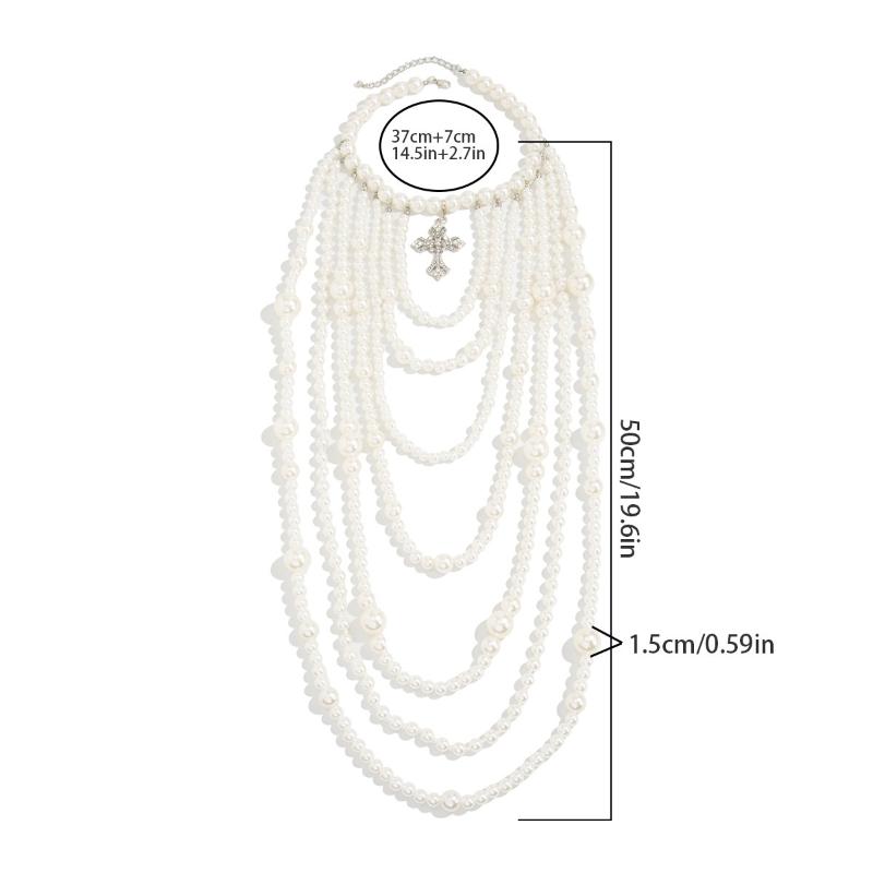 Retro Beaded Long Fringe Necklace Imitation Pearl Sweater Chain Stylish Elegant Women'S Jewelry Unisex Accessories Gift