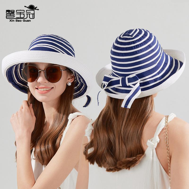 Summer Striped Sun Hat Women Outdoor Outing Beach Sun Hat Fashion Straw Bucket Hat