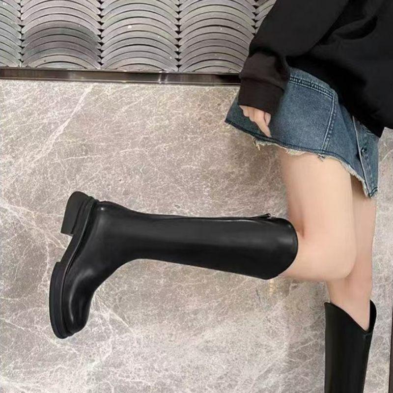Legs thin high boots thick sole high French black V-mouth knight boots women's 2025 autumn and winter new round head thick heel