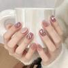 Nude Pink Ultra-Sparkling Cat Eye Glitter Short Press-On Nails for Daily Use