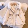 Medium and Long Waist and Thin Hooded Large Fur Collar Velvet Cotton Clothes Large Size Korean Autumn and Winter Coat