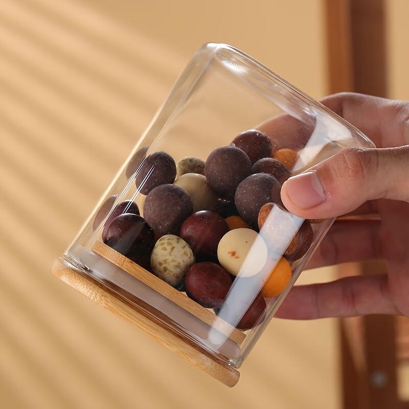 YEGGE Ensemble de 10 bocaux de stockage en verre carrés avec couvercle en bambou