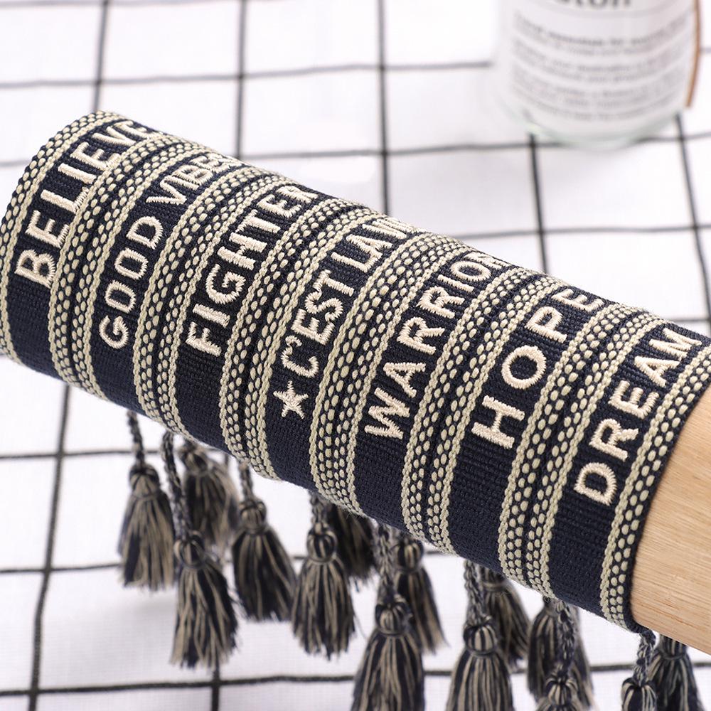 Handmade European Style Embroidered Love Bracelet with Tassels for Girls