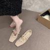 Fashion Fashion Woven Lazy Cutout Front Lace-Up Mary Jane Shoes Feminine Square Toe Flat Shallow Mouth Soft Slip Single