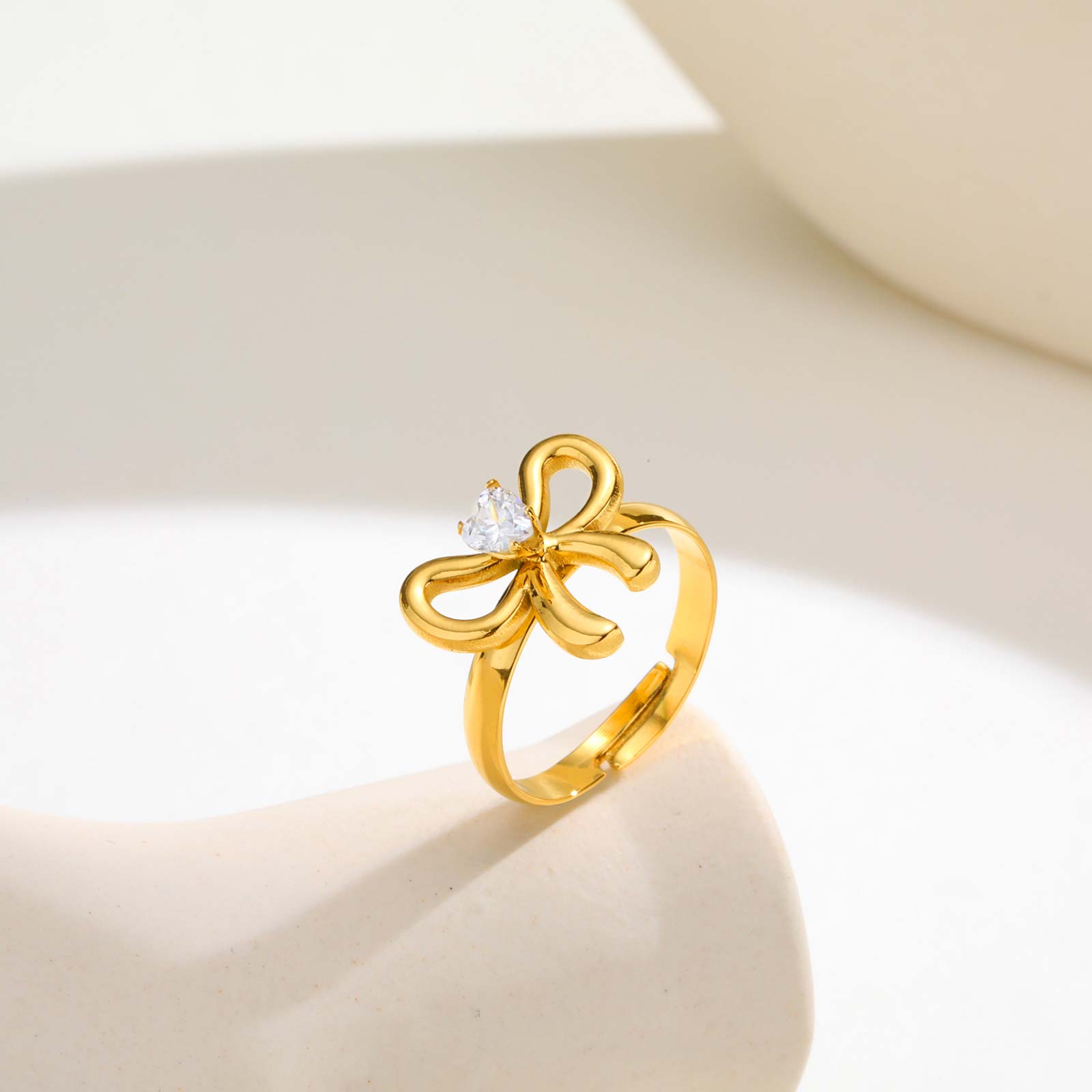 

Stainless Steel Zircon Bow Flower Butterfly Ring for Women,18K Gold Plated Bowknot Opening Rings,Fashion Jewelry Gifts
