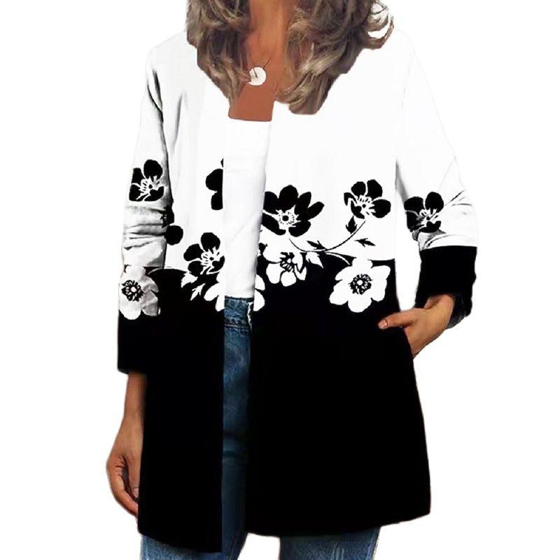 Autumn Winter Women's Vintage Ethnic Floral Printed Long Sleeve Tunic Jackets Ladies Loose Outerwear Chic Top Coat