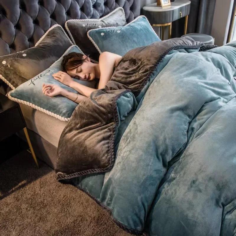 Winter Milk Velvet Bedding Set Warm Thicken Plush Quilt Cover Bed Sheet Pillowcase Double Bed Twin Queen King Duvet Cover Set