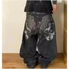 ZYLLO American Retro High Street Y2K Personalized Patchwork Letter Embroidered Jeans Gothic Fashion Wide-leg Denim Trousers