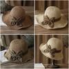 Vintage Breathable Braided Straw Hat Foldable with Bow Beach Cap Wide Brim UV Protection Sunshade Hat Women