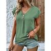 QICED Women's Fashion Casual Solid Color Print Short Sleeve V Neck Blouses & Shirts