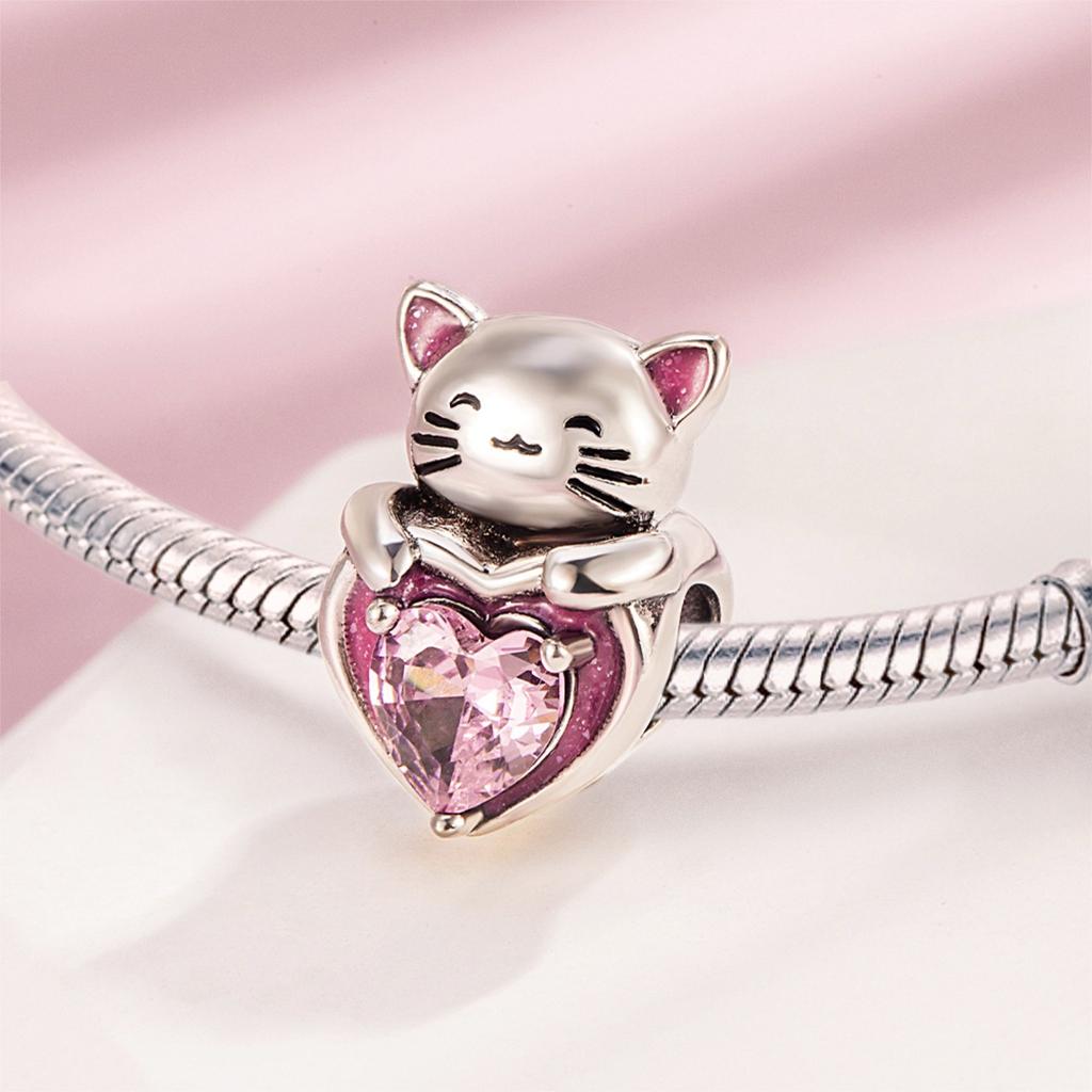 S925 Silver Cute Cat Beaded Bracelet Necklace DIY Handmade Craft Materials Accessories Kit
