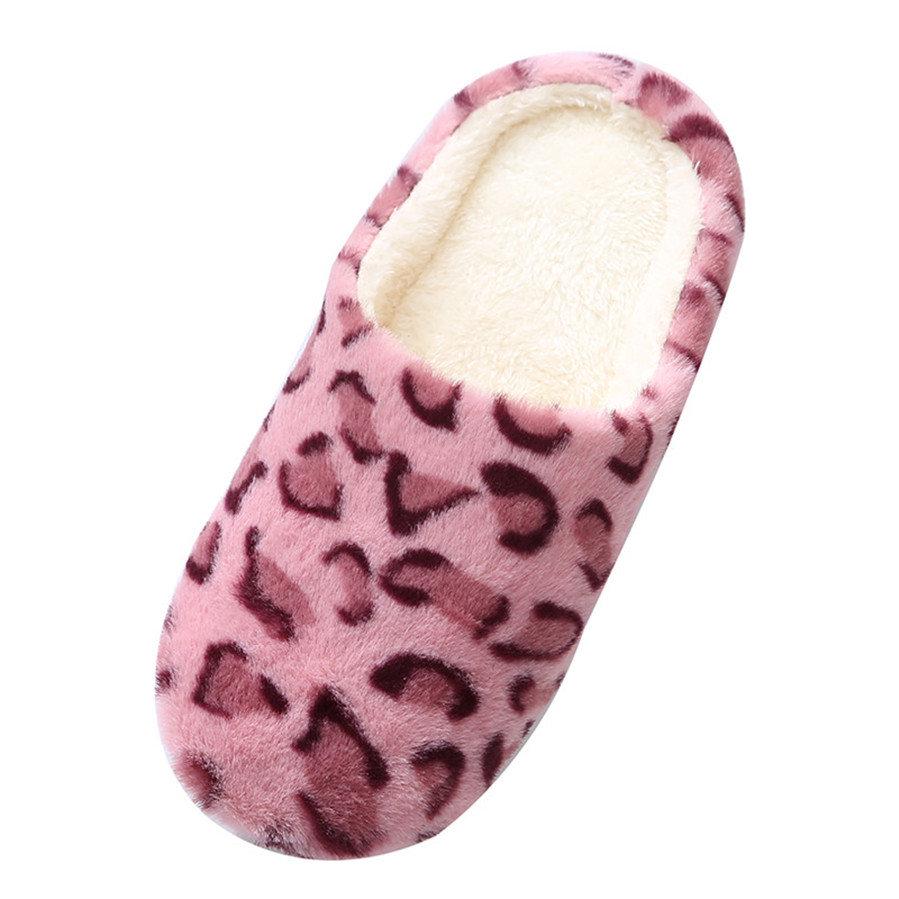 Winter Couple Style Indoor Silent Soft Bottom Leopard Print Slippers Home Comfort and Warm Cotton Slippers