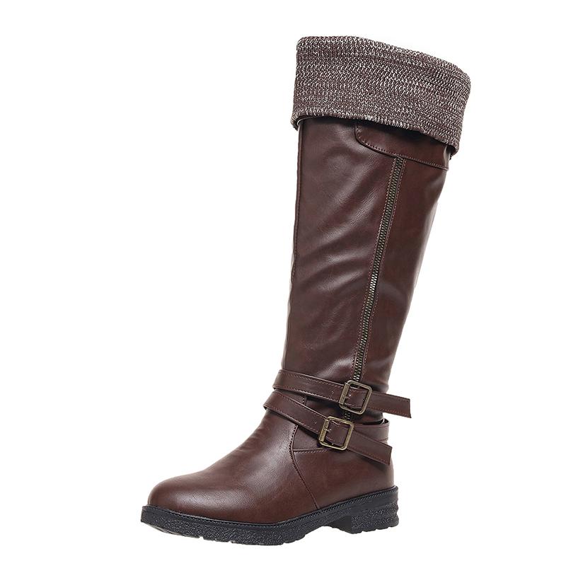 Women's Long Boots In Autumn and Winter, European and American Style, Low Heel, High Top Boots, Plus Size Women's Leather Boots