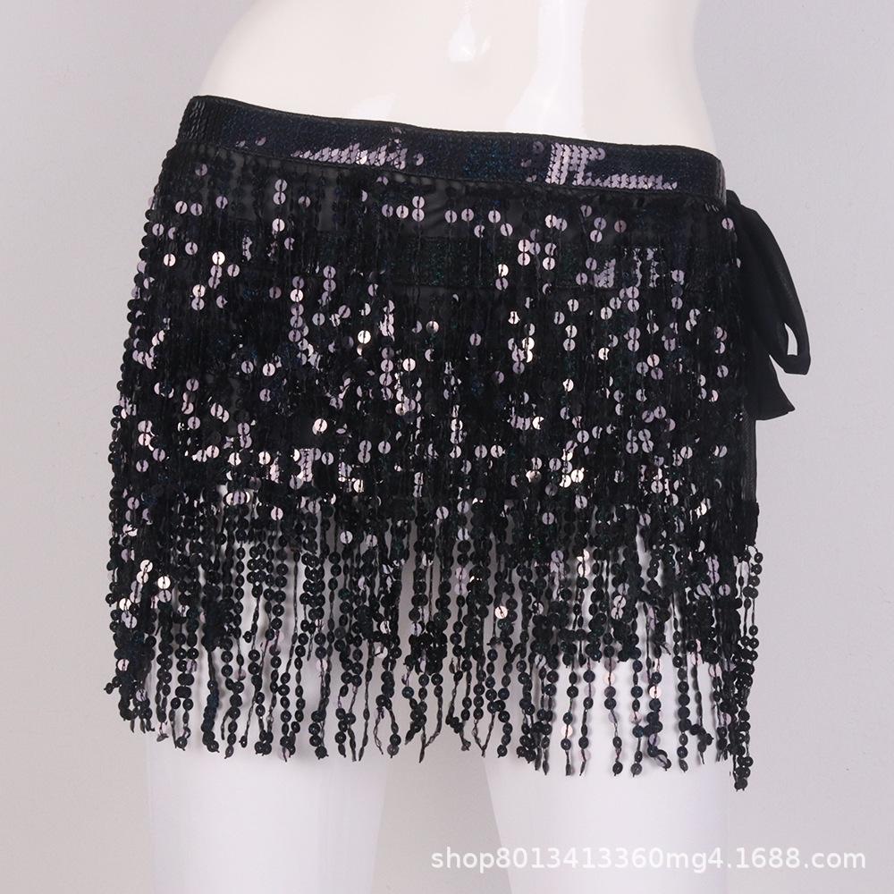 Halloween Belly Dance Hip Scarf Performance Sequin Tassel Waist Chain Bohemia Waist Scarf Sexy One Piece Skirt