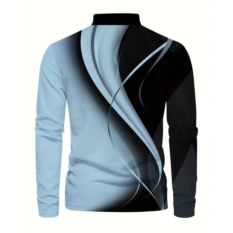 Spring and Autumn Men's Long Sleeved Polo Shirt with Digital Printing for Comfortable Daily Cross Border Popular Men's Clothing