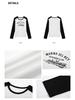 2026 Spring/Summer Women's Black & White Patchwork Raglan Long Sleeve Tee - American Style Print, Loose Fit, Color Block Trendy Top