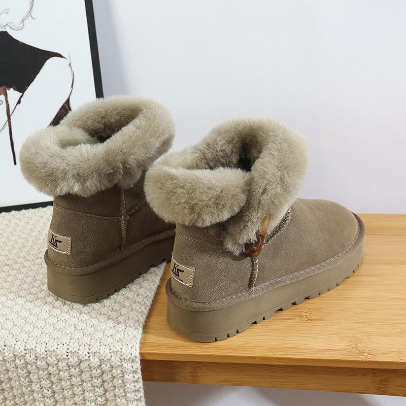 

Женские зимние ботинки на толстой подошве 2025 года, новые зимние меховые, с утолщенным флисом, короткие, теплые, из хлопка, прилив 40