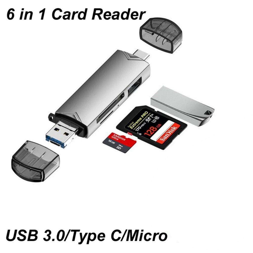 

Адаптер-картридер Type C USB 6 в 1 OTG для аксессуаров для ноутбука серебряный