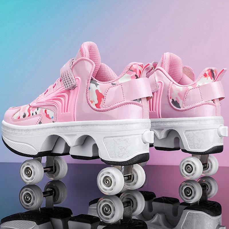 Deform Roller Skate Shoes Professional Double Row 4-Wheel Skates Youth  Men Women Parkour Runaway Sneakers With 4 Wheels Shoes