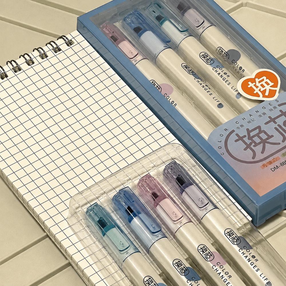 4pcs Soft Tip Highlighter Pen Refillable Note Taking Markers Durable Art Marker Pen  Students Gift