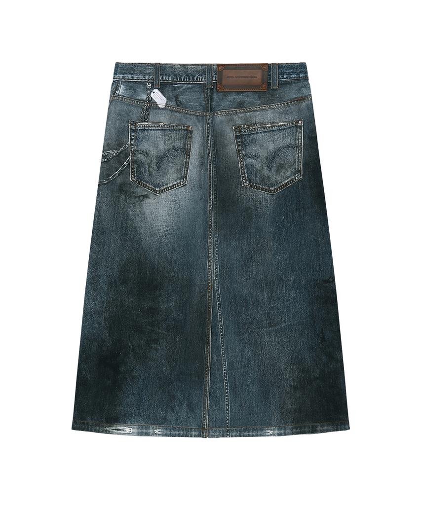 Andersson Bell Denim Trompe-Loeil Graphic Wrap Skirt Apa918W(Mid Blue)