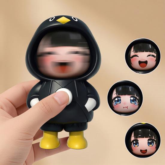 Face Changing Cartoon Girl Toy Stress Relief Penguin Costume Girl Toy with 3 Expressions Keychain Pendant Backpack Purse Charm Party Favors