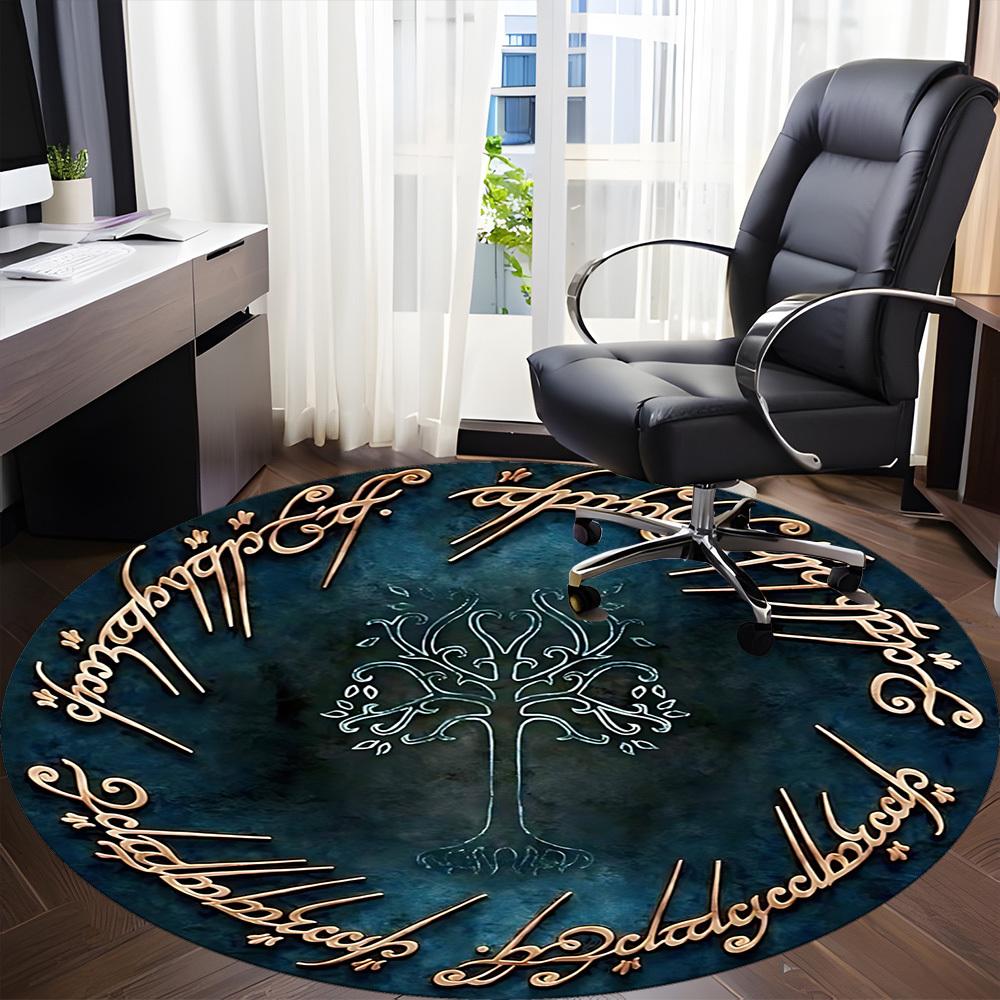 1pc Lord of the Rings Office Round Area Rug, Indoor Mat Suitable For Office, Under Office Chairs Bedroom Living Room Home Decor, Room Deco
