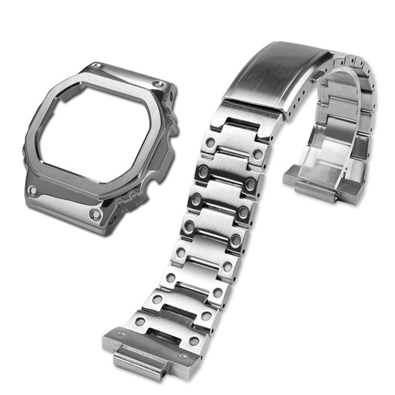 Für Casio G-SHOCK Metallgehäuse Armband Edelstahl Anzug DW5600/GW-M5610/5000 GW-B5600 Modifiziert Cooler Stil Gold-schwarzes Armband