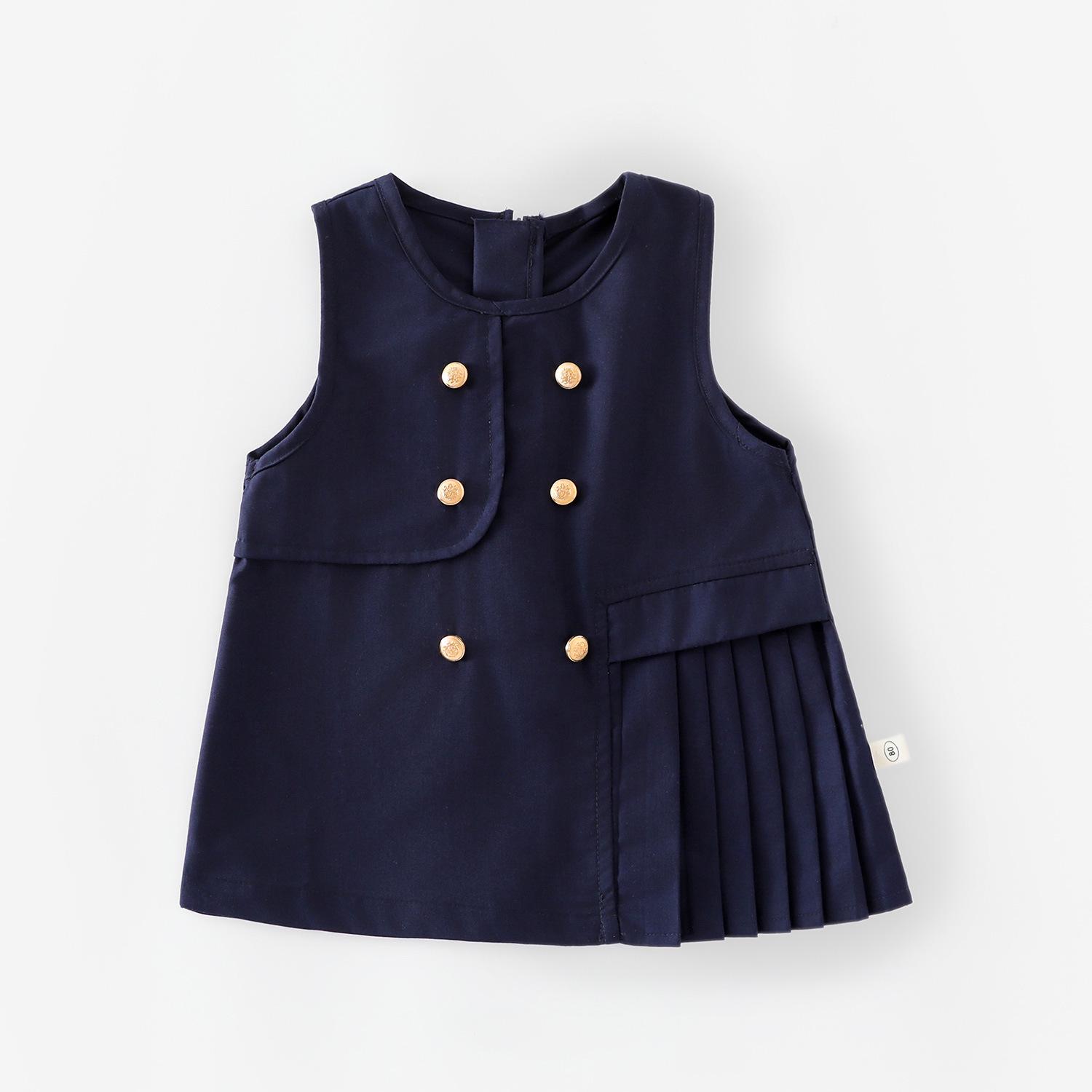 

Girls Spring Korean-Style Vest Dress (0-5 Years) - Preppy, Trendy Design 120 темно-синий
