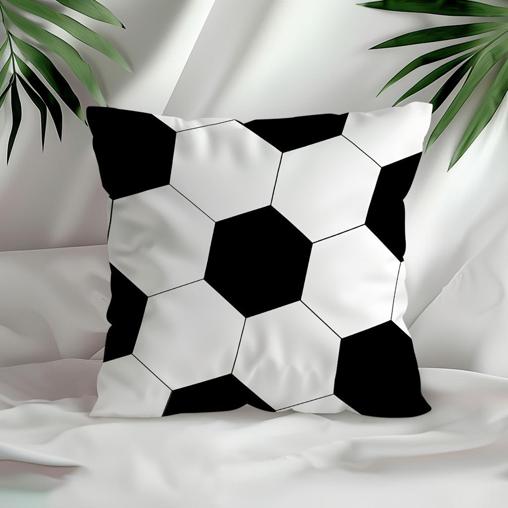 Classic Soccer Ball Pillow Cover 2D Football Print Cushion Case For Sofa Couch Sports Fan Home Decor Man Cave Gift