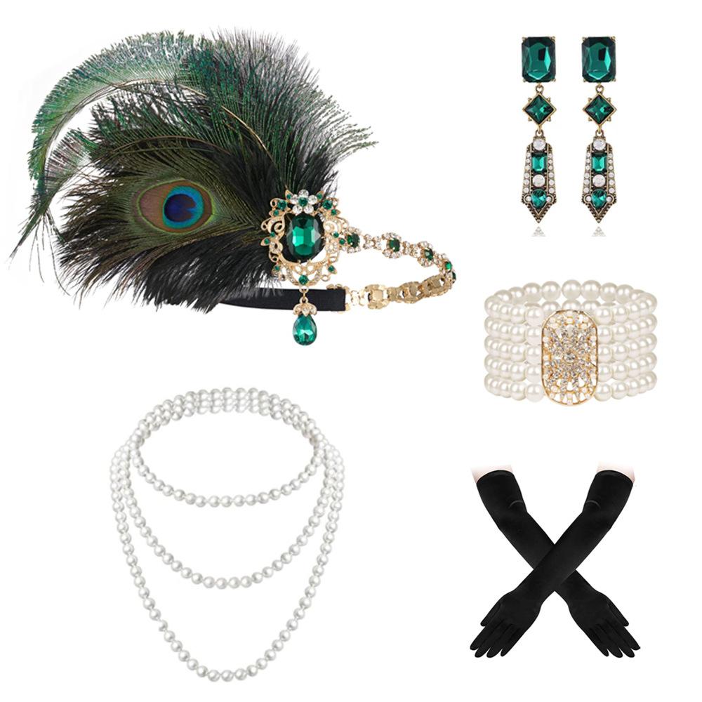 Western 1920s Peacock Feather Headdress Headband Gatsby Party Masquerade Halloween Women s Set Elegant Essential