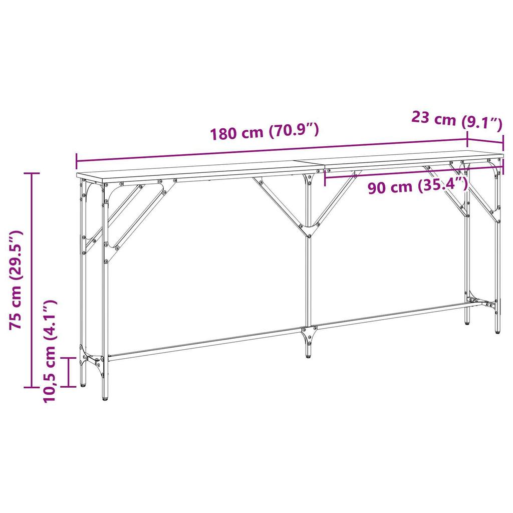 Ein eleganter Konsolentisch mit Ablage, Größe 180x23x75 cm, ideal zur Aufbewahrung und Präsentation im Wohnzimmer oder Flur