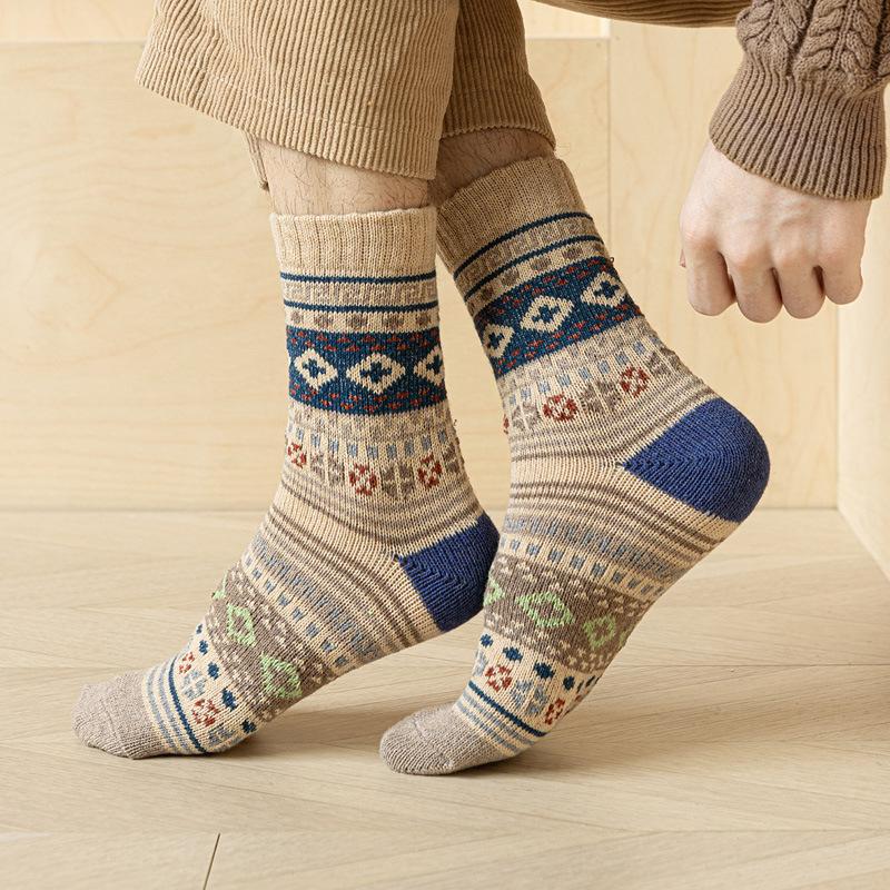 5/10 Pairs Socks for Men: Retro Ethnic Style Rabbit Wool Socks Autumn Winter Thickened Warm Mid Calf Socks Comfortable