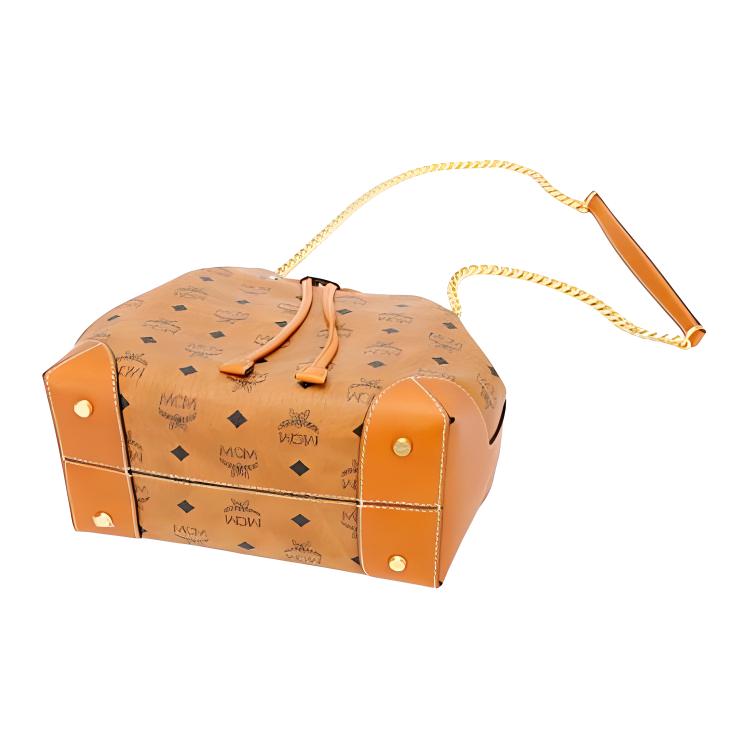 New MCM Soft Berlin Visetos Canvas With Leather Bucket Bags Crossbody Bag, Shoulder Bag Women's Brown & Cognac MWDAABF02CO001