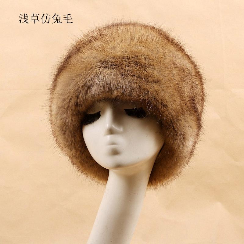 Imitation fox fur round flat top imitation fur hat thickened autumn and winter Russian Mongolian hat warm tail hat