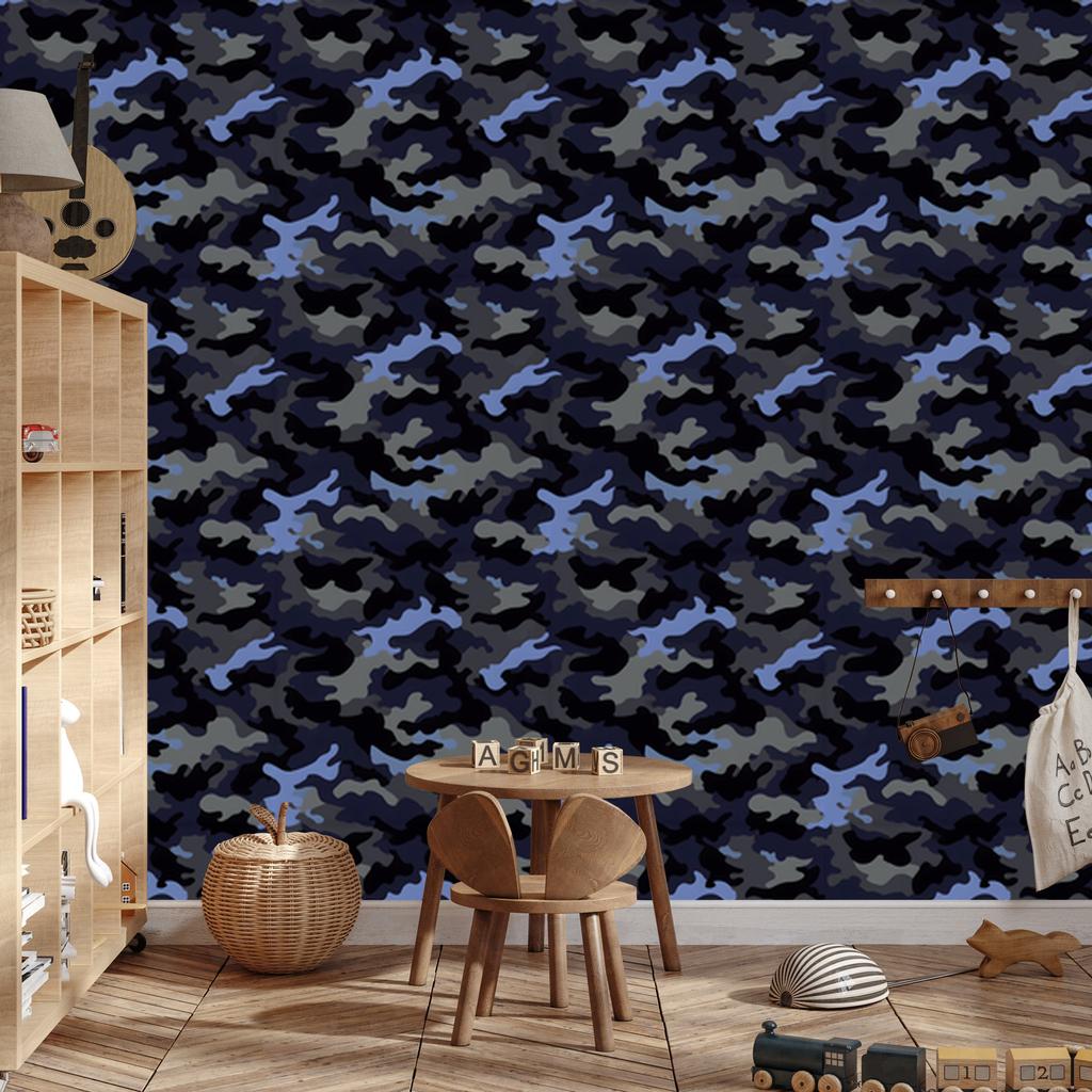 Navy and black military camouflage wallpaper for living room and bedroom 50x1000