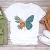(Asian Size) Women Tee Top Printing Flower Cute Butterfly Clothing Casual  Short Sleeve T Shirt Fashion Print Lady Female Graphic T-shirts