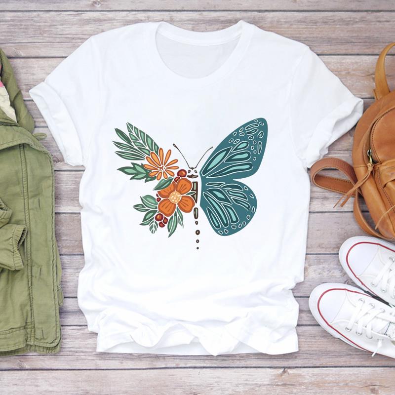 (Asian Size) Women Lovely Flower Trend Tee Top Clothing Casual  Short Sleeve T Shirt Fashion Print Lady Female Graphic T-shirts