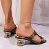 Fashion Women's Fashion Sequin Flip-flops Summer New Square Head Open Toe Hollow-out Anti-slip Wear-resistant Heel Shoes