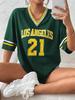 Nuova T-Shirt Stampata Los Angeles N.21 da Donna Estate Scollo a V Manica Corta Sportiva Maglia da Calcio Y2K Top Larghi Oversize