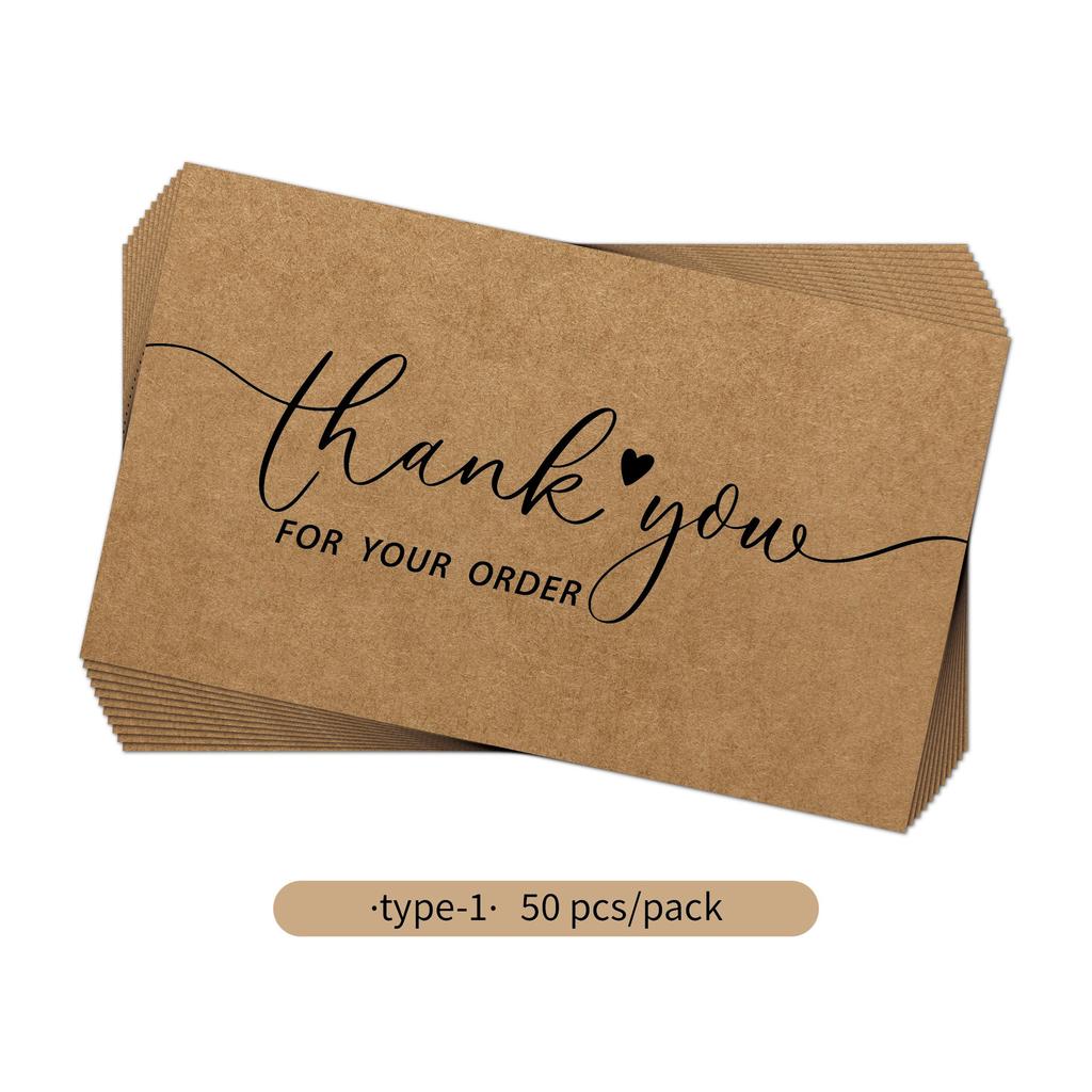 50pcs Kraft Paper Thank You Card for Enterprise Store Business Package Decoration Card Thank You For Your Order Card Wholesale