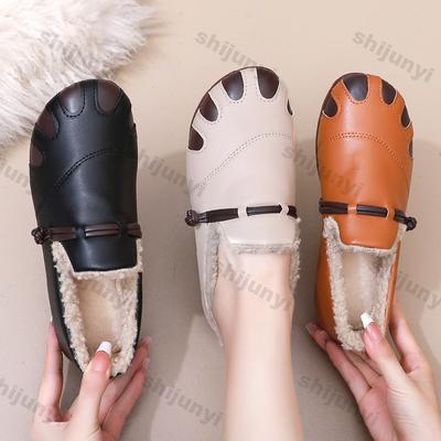 Damen Winter Casual Baumwollschuhe Weamle Warme Kurze Plüschschuhe Damenmode Slip-on Loafers Rutschfeste Schneestiefel mit Weicher Sohle