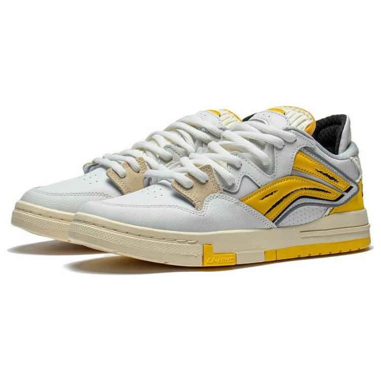 New LiNing Wave Pro Durable Breathable Low Top Skateboard Shoes Men's White Yellow AECS093-1