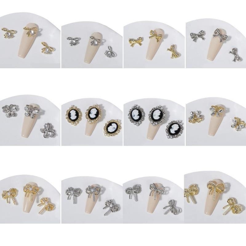 3pcs Nail Art Charms Bows Nail Rhinestones Charms Bowknot Crystal Nail Gems Nail Art Decorations for Acrylic Nails