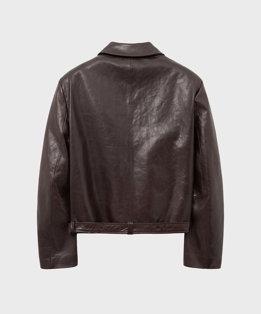 Noirer Lambs Leather Belted Crop Jacket (Burgundy)