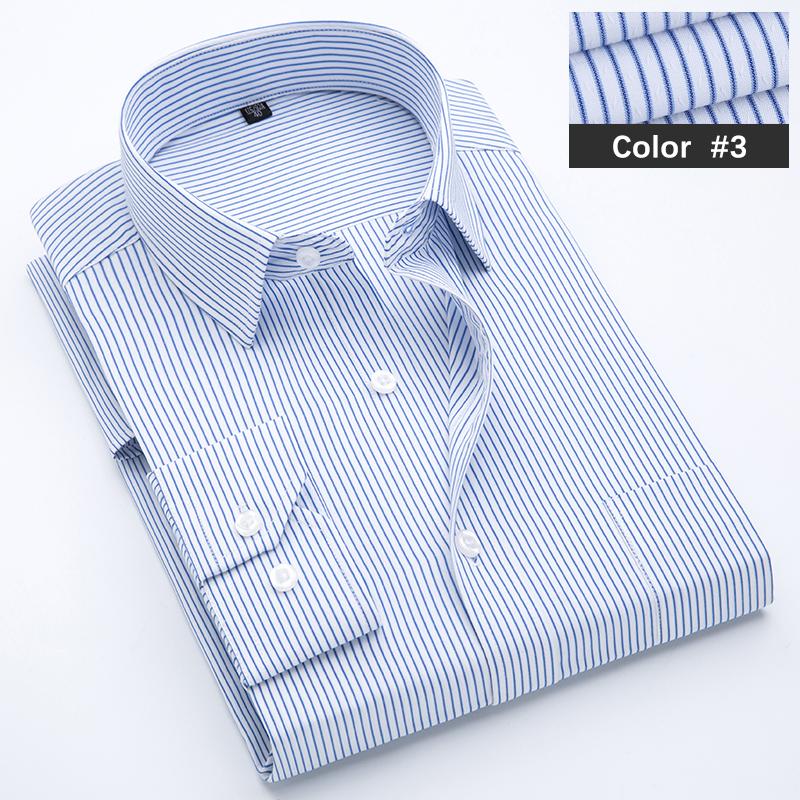 Classic Blue Striped Business Casual Shirt Men's Autumn Slim Lapel Long Sleeve Office Banquet Wedding Formal Social Shirt