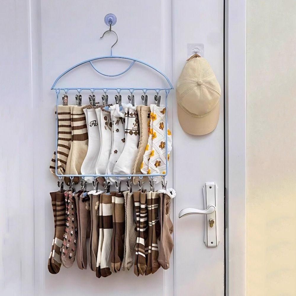 18 Clips Socks Drying Rack Large Capacity Stainless Steel Multi-clip Sock Drying Hanger Windproof Rust-proof