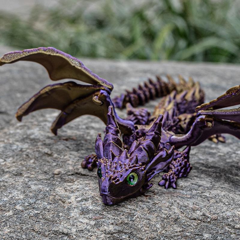 3D Printed Flying Dragon Full Body Movable Joint Fidget Toy Figurine Simulation Dragon Office Desktop Ornament Toys with Wing