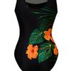 Women's High Waisted One-Piece Swimsuit | Black Tropical Floral Print, Mesh Panel, Casual Elegant Swimwear, Quality Construction Vacation Essentials