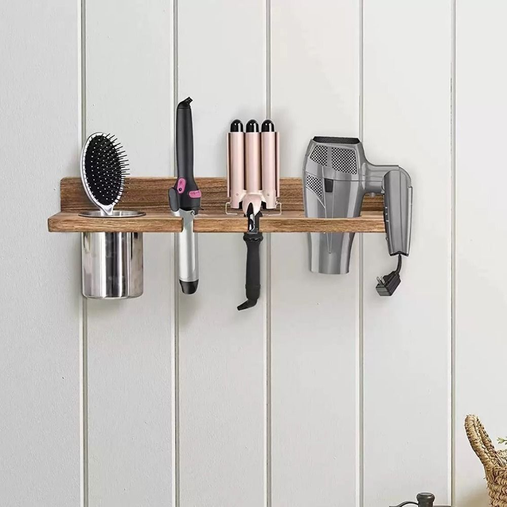 Space Saving Hair Dryer Holder Wall-Mounted Curling Iron Shelf Toilet Blower Holder for Home
